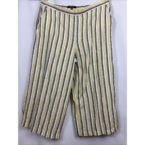 Wide Leg Linen Striped Crop Pants Ellen Tracy XL Yellow Gray White Relaxed